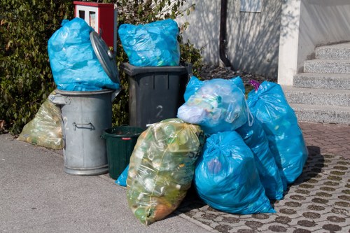 Recycling bins and waste segregation in Earls Court business area